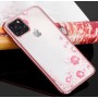 Луксозен силиконов гръб с цветя и камъни за iPhone 11 Pro Max Rose Gold