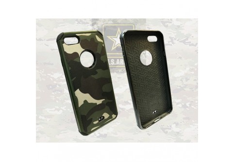 Удароустойчив камуфлажен калъф за iPhone 7 със зелен кант 