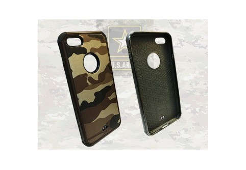 Удароустойчив камуфлажен калъф за iPhone 7 с кафяв кант 