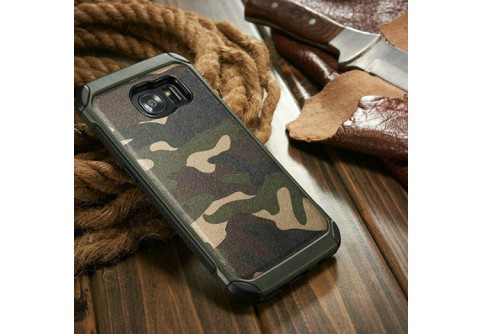  Удароустойчив камуфлажен калъф за Samsung Galaxy S7 със зелен кант 