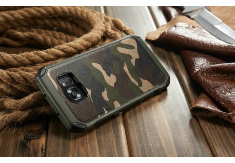  Удароустойчив камуфлажен калъф за Samsung Galaxy S7 Edge със зелен кант 