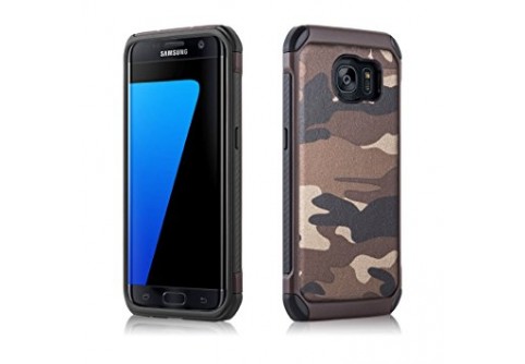 Удароустойчив камуфлажен калъф за Samsung Galaxy S7 Edge с кафяв кант 