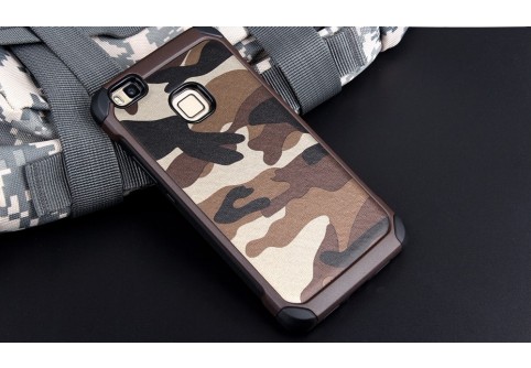 Удароустойчив камуфлажен калъф за Huawei P9 lite с кафяв кант