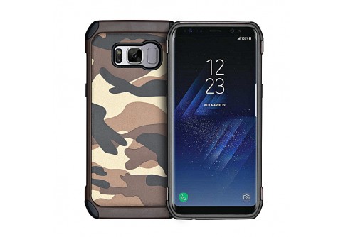  Удароустойчив камуфлажен калъф за Samsung Galaxy S8 с кафяв кант