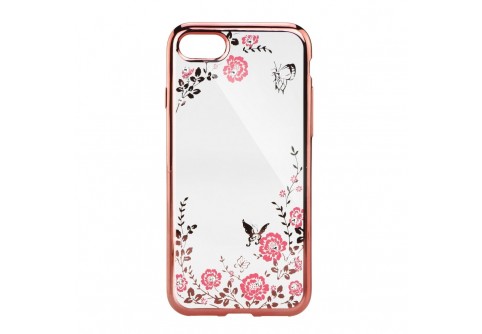 Луксозен силиконов гръб с цветя и камъни за Samsung Galaxy S9 Rose Gold