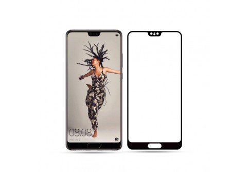Извит стъклен протектор Full Glue за Huawei P20 с черна рамка