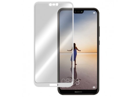Извит стъклен протектор Full Glue за Huawei P20 Lite с бяла рамка