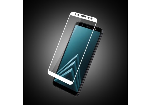 Извит стъклен протектор Full Glue за Samsung Galaxy A6 Plus 2018 с бяла рамка