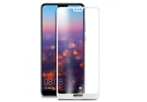 Извит стъклен протектор Full Glue за Huawei P20 Pro с бяла рамка