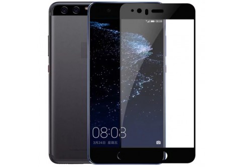 Извит стъклен протектор Full Glue за Huawei P10 Plus с черна рамка