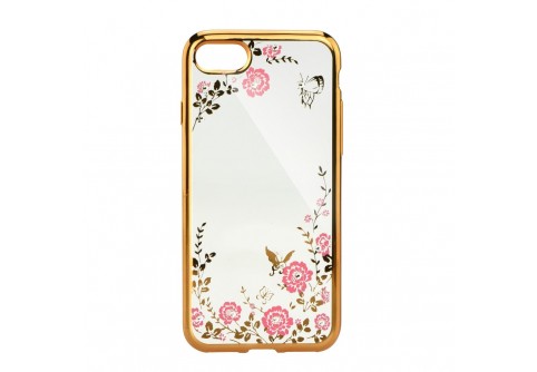 Луксозен силиконов гръб с цветя и камъни за Huawei Mate 20 Lite Gold