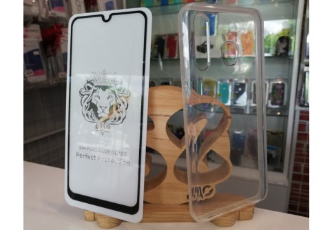 Промо пакет 5D извит стъклен протектор Full Glue + Armor Clear Case за Samsung Galaxy A30/A50/A30s
