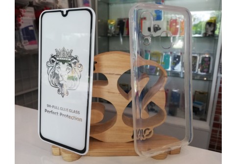 Промо пакет 5D извит стъклен протектор Full Glue + Armor Clear Case за Samsung Galaxy A40 