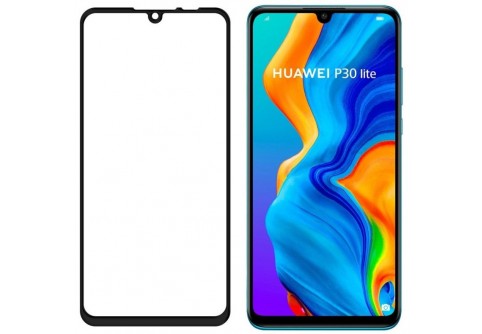Извит стъклен протектор Full Glue за Huawei P30 Lite с черна рамка