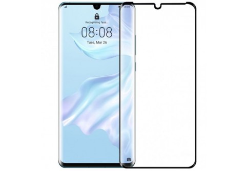 Извит стъклен протектор Full Glue за Huawei P30 Pro с черна рамка