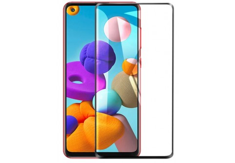 Извит стъклен протектор Full Glue за Samsung Galaxy A21S с черна рамка