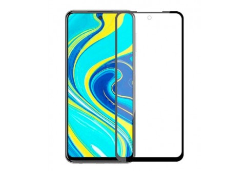 Извит стъклен протектор Full Glue за Xiaomi Redmi Note 9 с черна рамка