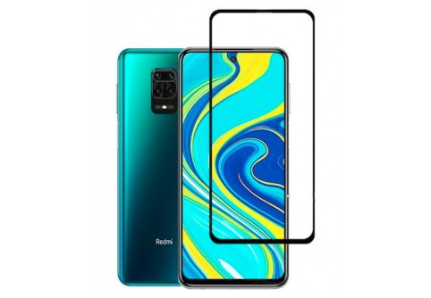 Извит стъклен протектор Full Glue за Xiaomi Redmi Note 9S/Note 9 Pro с черна рамка