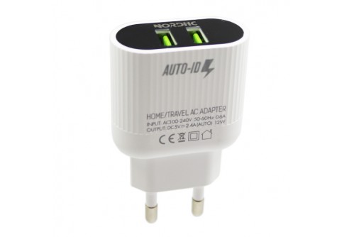 Мрежово зарядно NORDIC 2 USB 2.4A +Lightning кабел Бяло