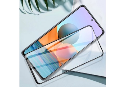 Извит стъклен протектор Full Glue за Xiaomi Redmi Note 10 с черна рамка