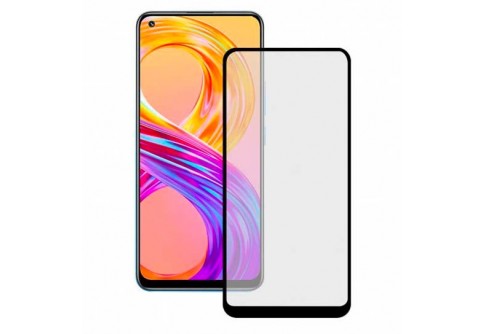 Извит стъклен протектор Full Glue за Realme 8/8 Pro с черна рамка