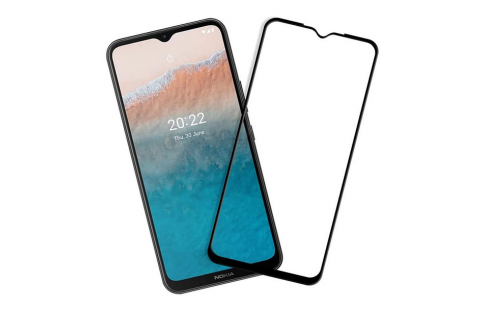 Извит стъклен протектор Full Glue за Nokia C21 с черна рамка