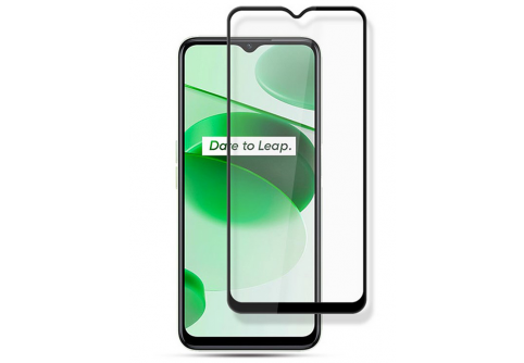 Извит стъклен протектор Full Glue за RealMe C35 с черна рамка