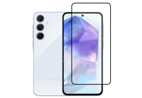 Извит стъклен протектор Full Glue за Samsung Galaxy A55 с черна рамка